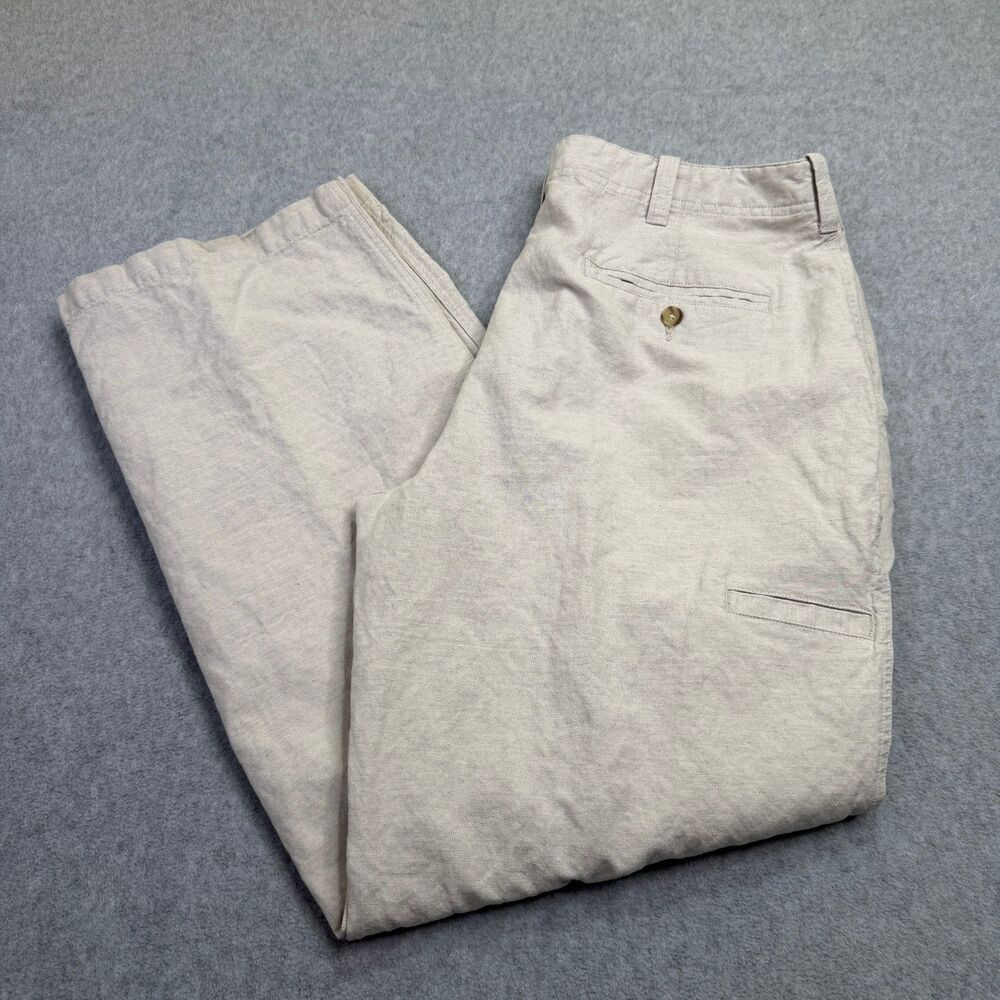 Geoffrey Beene Linen Pants Mens 38x32 Beige Tan Flat Front Casual Dress